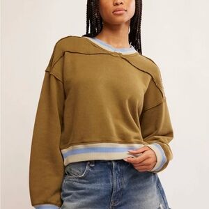 Free People Rio Olive and Blue Sweatshirt